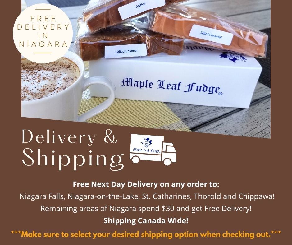 Photo of fudge and shipping information